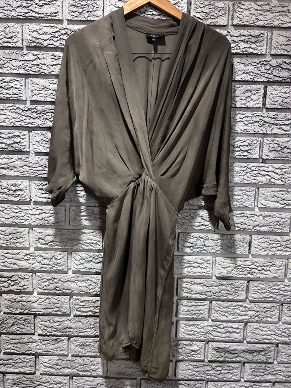 Babaton Olive Green Silk batwing dress